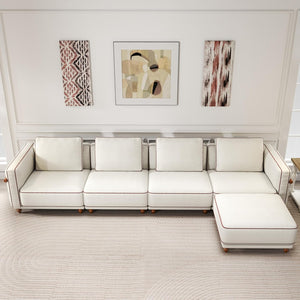 English Elm Modular Sectional Sofa: 157.5-Inch Extra-Large Cloud Sofa With Washable Cushions & Ottoman, White Luxe T3966S00011