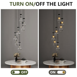 English Elm 7 Modern 7-Light Raindrop Chandelier with Adjustable Hanging Rope, Brushed Glass Shades for Dining Black W1340P316386