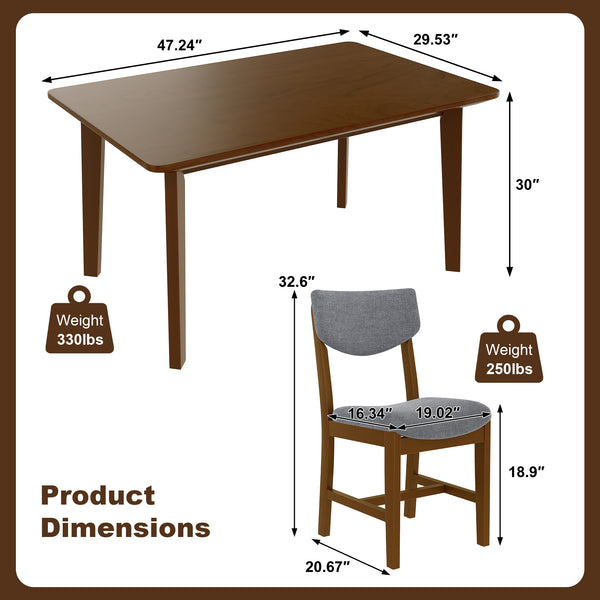 English Elm Rustic Farmhouse Five Piece Dining Set Rubberwood Legs Upholstered Chairs for Kitchen Walnut N752S000089D