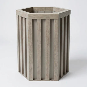 English Elm Hexagon Column Aluminum Planter Geometric Outdoor Pot with Wood Tone Powder Coat Finish Brown Grey B2755P462182