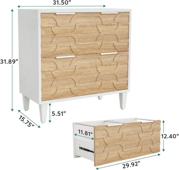 English Elm 2-drawer File Cabinet with Reinforced Top White Grey Modern Home Office Storage T3971P451351