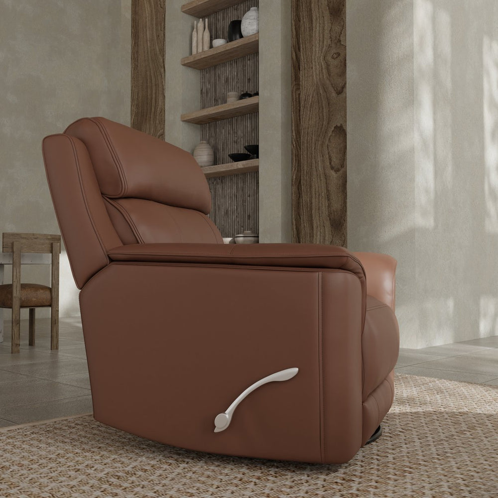 English Elm Oslo Manual Glider Recliner with Genuine Leather, 360° Swivel, High-Density Foam & Hardwood Frame Pecan B339P411562