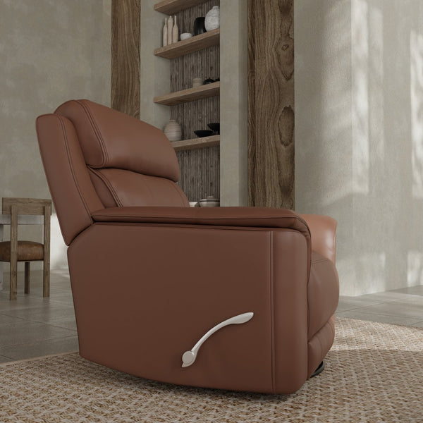 English Elm Oslo Manual Glider Recliner with Genuine Leather, 360° Swivel, High-Density Foam & Hardwood Frame Pecan B339P411562