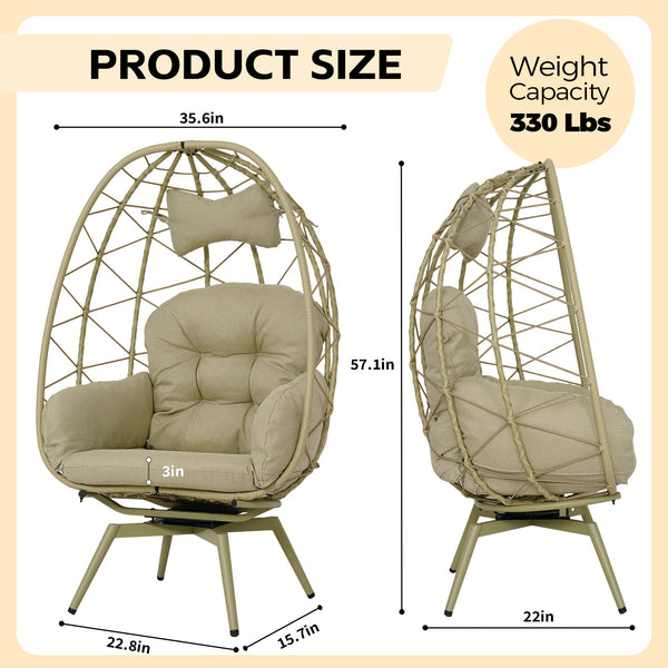 English Elm Oversized Swivel Rattan Egg Chair with Plush Cushion for Patio or Indoor Lounge T5880P501007