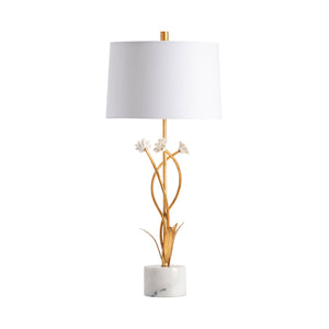 Crestview Collection 31.5"H Botanical Garden Table Lamp - Elegant Gold Finish With Marble Base & White Floral Design   Cvazer094