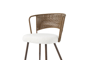 English Elm Wicker Rattan Wingback Dining Chairs Set of Two with Velvet Cushion and Metal Legs Beige,Dark Walnut W3590P453803
