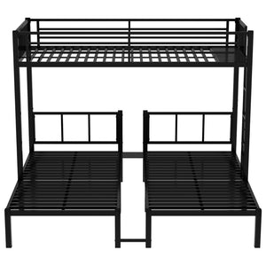English Elm Twin Metal Triple Bunk Bed With Built-In Shelving, Space-Saving Design For Kids & Guests, Black Finish W1580S00118-GIGA