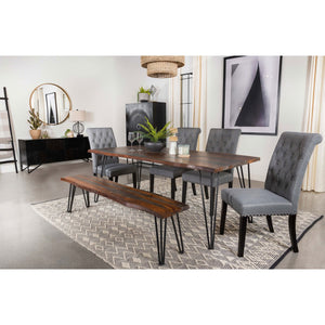 English Elm Neve Grey Sheesham Live Edge Bench 70" Rustic-Modern Dining Seat with Hairpin Iron Legs, Sleek B062S00872