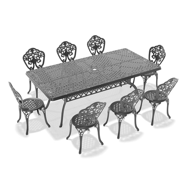 English Elm 9-Piece All-Weather Cast Aluminum Dining Set - Stylish Black Frame For 8 Guests, Perfect For Outdoor Fun! W1710S00250