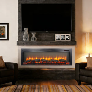 English Elm 54 Inch Recessed Electric Fireplace with Led Flame Display and Remote for Living Rooms W1769P415223