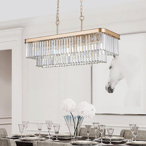 English Elm Chandeliers,Rectangular Crystal Chandelier Adjustable Modern Industrial Iron Frame Pendant Light for Kitchen Dining Room Bedroom PMID Gold W2312P368691