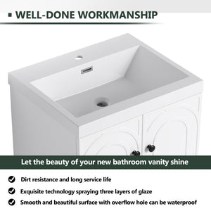 English Elm 24" Freestanding Bathroom Vanity with Resin Integrated Sink, Soft-Close Doors, Adjustable Shelf, Durable Plywood Finish White W999S00269