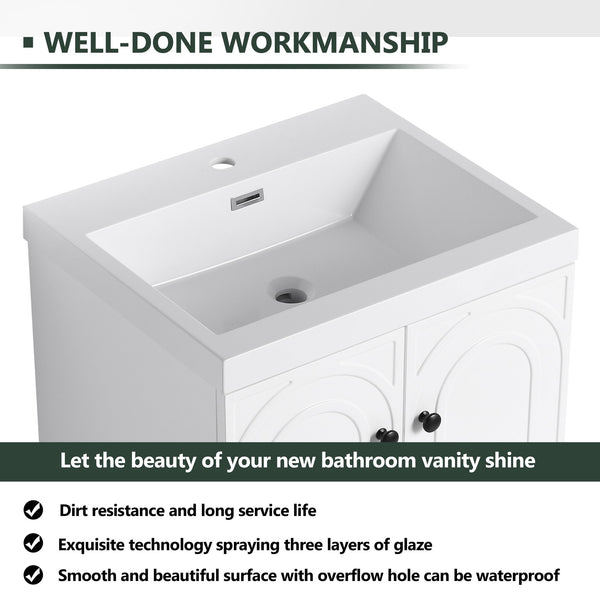 English Elm 24" Freestanding Bathroom Vanity with Resin Integrated Sink, Soft-Close Doors, Adjustable Shelf, Durable Plywood Finish White W999S00269