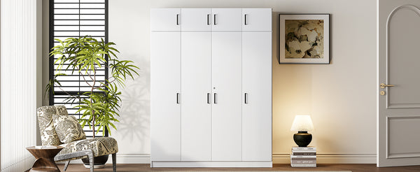 English Elm 4-door Wardrobe with Top Cabinet Locking Drawer Tall Bedroom Closet in White LP006006AAK