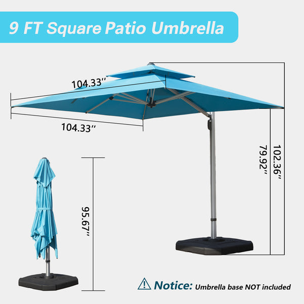 English Elm 9 9 ft Aluminum Cantilever Patio Umbrella with Tilt, Hydraulic Lift, UPF50+ Canopy, Rustproof Frame Lake Blue W1859P337816