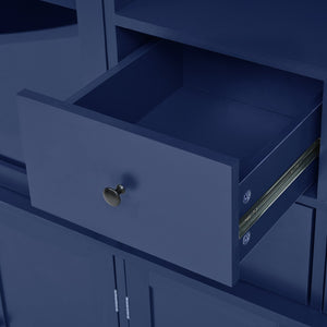 English Elm Topmax Shaker Buffet Hutch with Glass Doors Drawers and Pull-out Trays Blue SP000092AAC