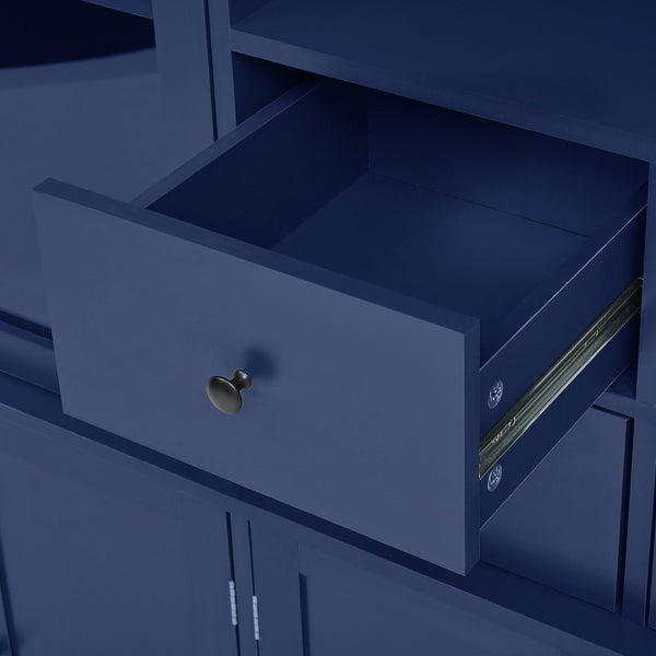 English Elm Topmax Shaker Buffet Hutch with Glass Doors Drawers and Pull-out Trays Blue SP000092AAC