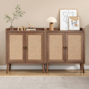 English Elm Sideboard Rattan Door Buffet Cabinet with Baffle Edge, Spacious Storage Credenza for Dining Hallway Vintage T3623P381056