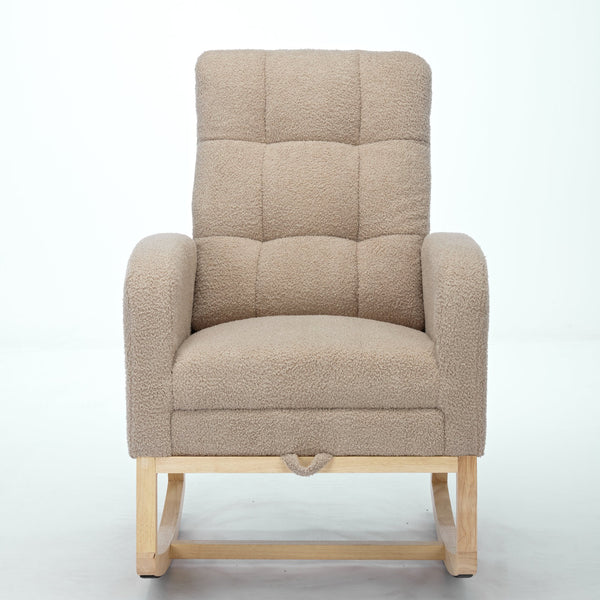 English Elm Modern Accent Rocking Chair With High Backrest, Solid Wood Legs & Side Pocket For Ultimate Comfort W2725P254697