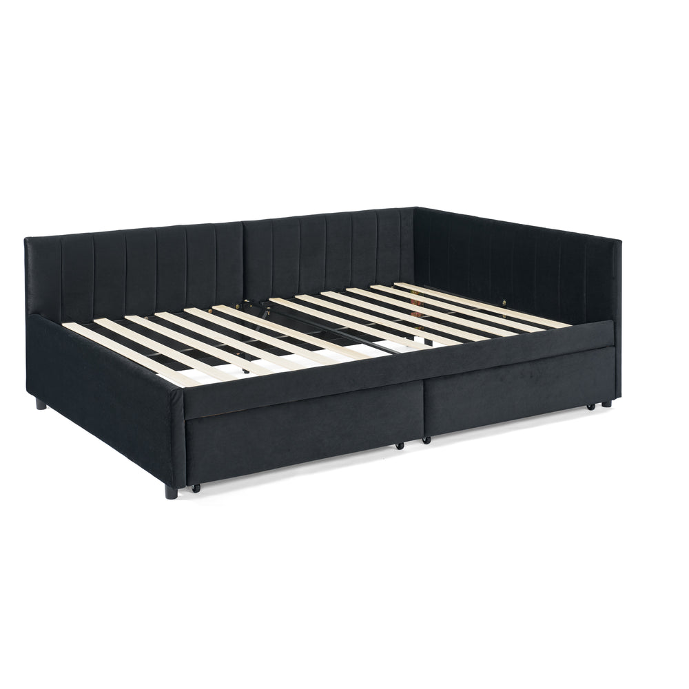English Elm Full Size Upholstered Tufted Daybed Frame With Storage Drawers, Plush Velvet In Elegant Black Finish W1413S00088