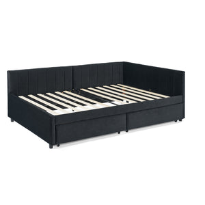 English Elm Full Size Upholstered Tufted Daybed Frame With Storage Drawers, Plush Velvet In Elegant Black Finish W1413S00088
