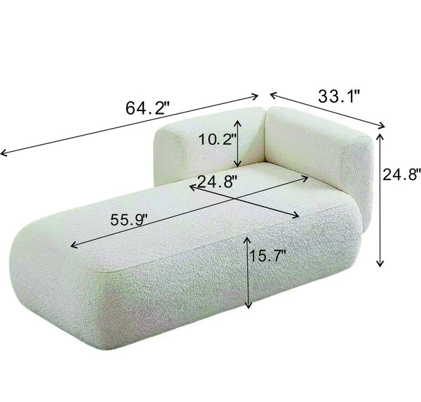 English Elm Upholstered Boucle Chaise Lounge with Wood Legs for Bedroom or Living Room W5515P437365