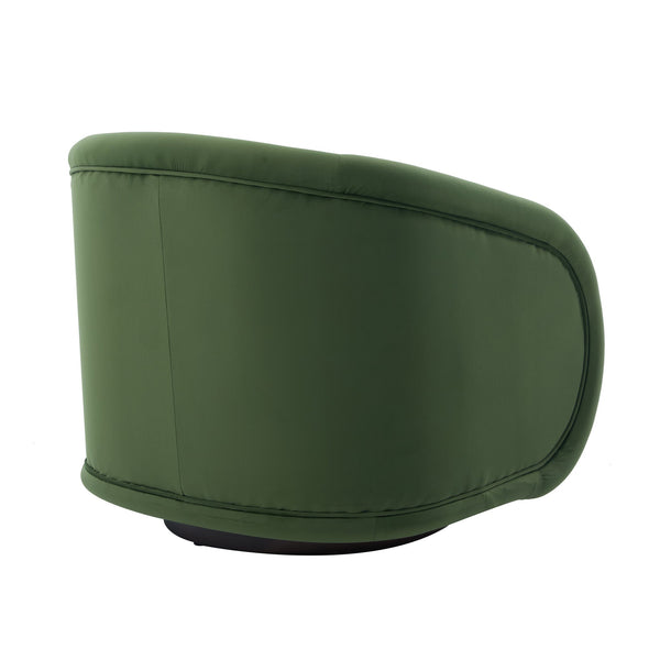 English Elm Swivel Barrel Chair Pumpkin Sculptural Velvet Upholstered with Walnut Wood Round Base Green W3244P427740