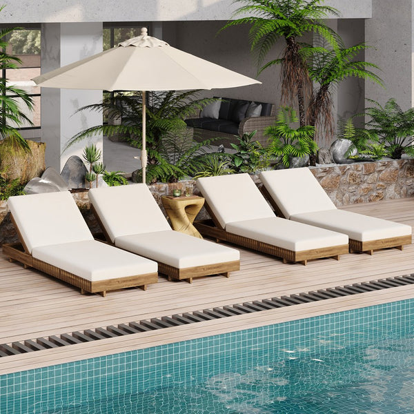 English Elm Christopher Knight Home® - Lounge Chaise Set - Stylish Acacia Wood With Cream Cushion, Adjustable Recline, Weather-Resistant Design N770P281696T_65429.00CUSH