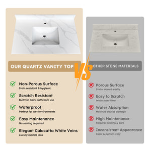English Elm 37-inch Carrara Quartz Vanity Top Undermount Sink Marble Veined Stain Resistant Bath W2699P459405
