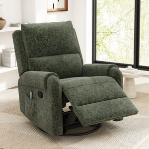 English Elm Manual Recliner Swivel Rocker Massage Chair Chenille Nursery and Living Room Seat Green N763P347287F