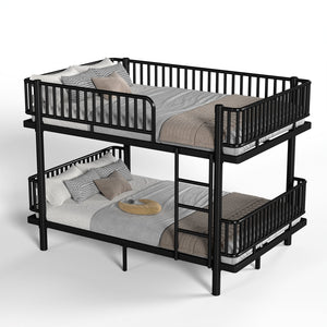 English Elm Queen Over Metal Bunk Bed Convertible Platform Frame with Safety Guardrails Black W5305S00063