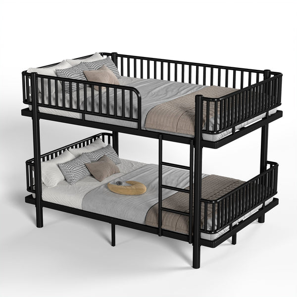 English Elm Queen Over Metal Bunk Bed Convertible Platform Frame with Safety Guardrails Black W5305S00063
