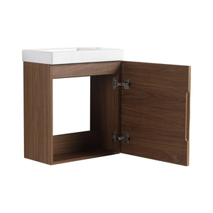 English Elm 18.5" Compact Wall-Mounted Bathroom Vanity With Stylish Resin Sink & Soft-Close Door, Walnut Finish W1972P362137
