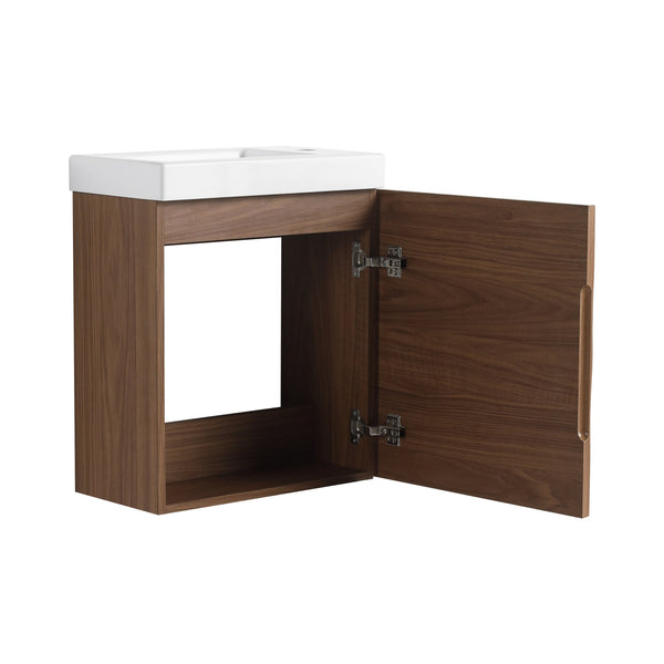 English Elm 18.5" Compact Wall-Mounted Bathroom Vanity With Stylish Resin Sink & Soft-Close Door, Walnut Finish W1972P362137