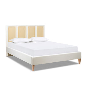 English Elm Jennifer Taylor Home - Toscana Queen Upholstered Cane Back Bed - Coastal Elegance In Antique White With Rattan Panels B2719P385736