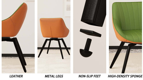 English Elm A Set of 4 Mid-century Pu Leather Dining Chairs with Powder-coated Black Metal Legs W2189S00272