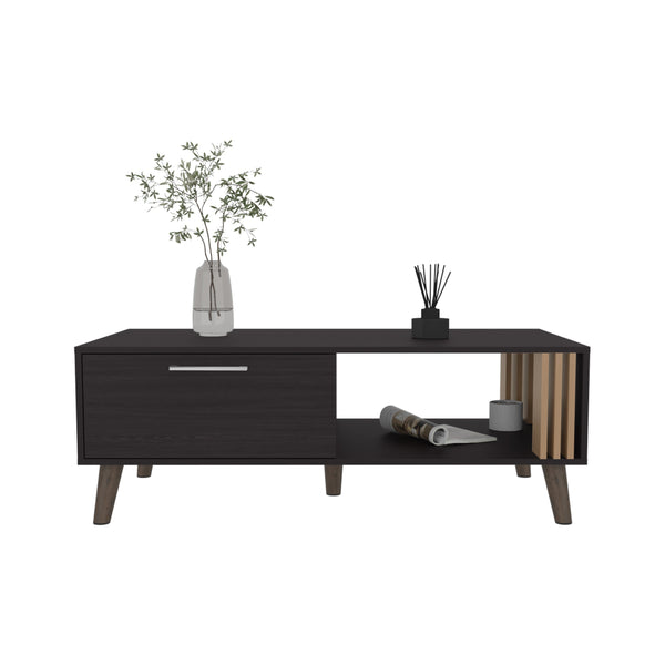 English Elm Coffee engineered wood coffee table on casters with single shelf, minimalist, durable, eco-friendly Black+ khaki 59.06 L x 47.2 W x 3.94 H B097P262373