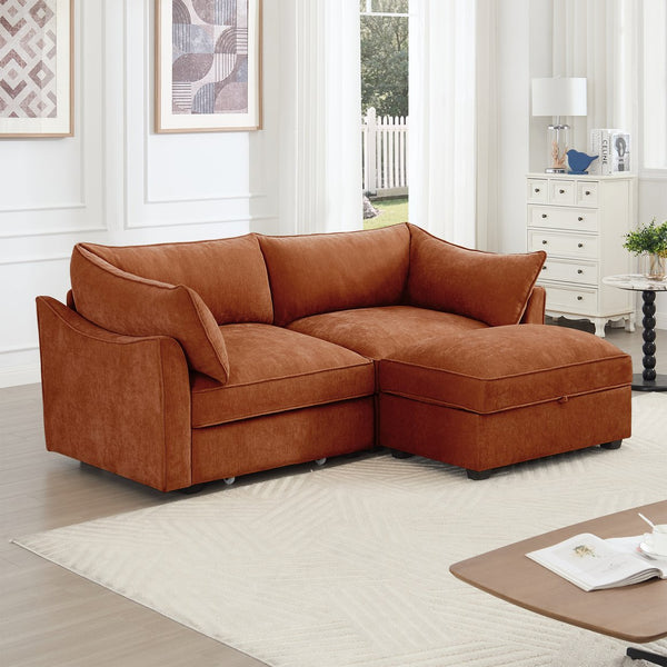 English Elm 2 Seater Sofa With Movable Ottoman And Hidden Storage - Stylish Chenille Comfort For Any Space W3041S00203