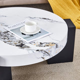 English Elm Modern Simple Double-Layer Round Coffee Table - Transparent Gray Glass Top With Black Mdf L-Shaped Legs.The Detachable Design Can Make The Use Of Space More Flexible.