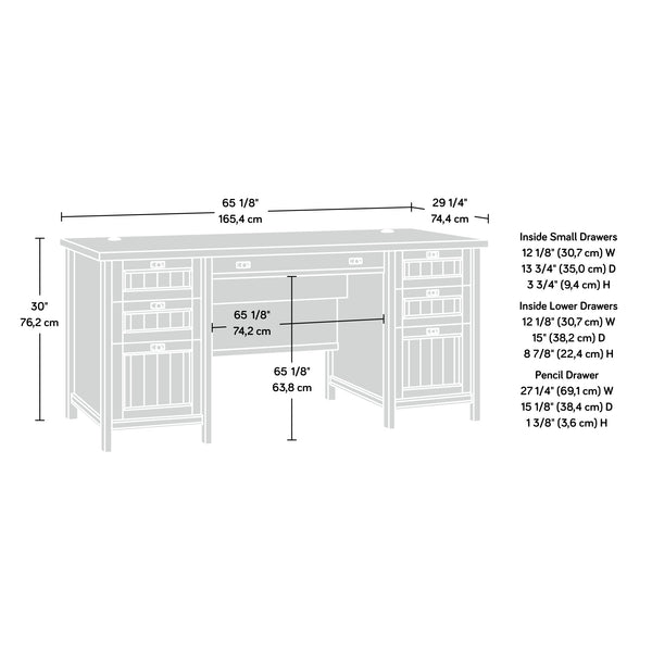 English Elm Executive Desk - Warm Brown Finish With Ample Storage, Cable Management & Durable Design For Home Office B356P402585