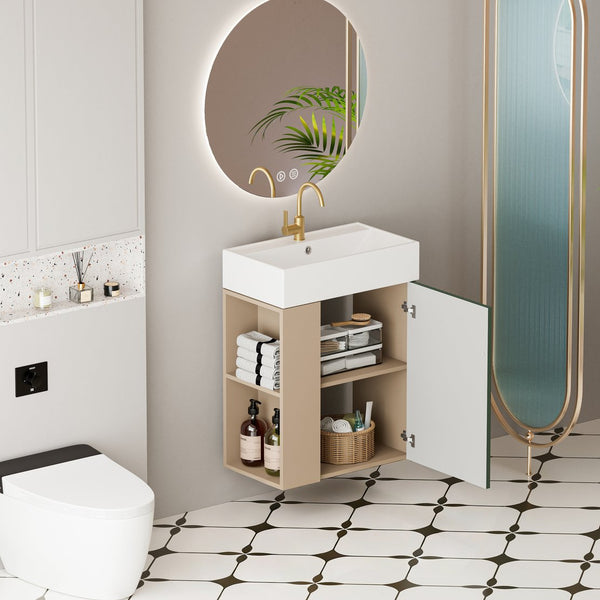 English Elm 21.6" Wall Mounted Bathroom Vanity Ceramic Sink Open Shelf Soft Close Green W1573S00088