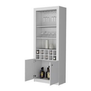 English Elm Clover Bar Cabinet with Wine Rack and Three Shelves, Tall Storage Cupboard with Doors for Entertaining White 53.94 L x 33.86 W x 5.12 H B128P189933