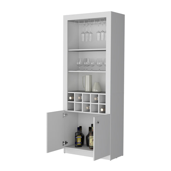 English Elm Clover Bar Cabinet with Wine Rack and Three Shelves, Tall Storage Cupboard with Doors for Entertaining White 53.94 L x 33.86 W x 5.12 H B128P189933
