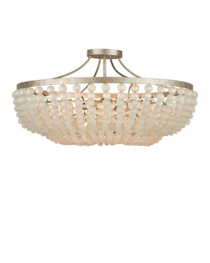 Currey & Company Chanteuse Chandelier & Semi-flush Mount | Elegant Ivory Beads, Adjustable Height, Stunning Design Silver Glass Beads ,Wrought Iron 9000-1323-currey-company