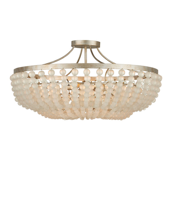 Currey & Company Chanteuse Chandelier & Semi-flush Mount | Elegant Ivory Beads, Adjustable Height, Stunning Design Silver Glass Beads ,Wrought Iron 9000-1323-currey-company