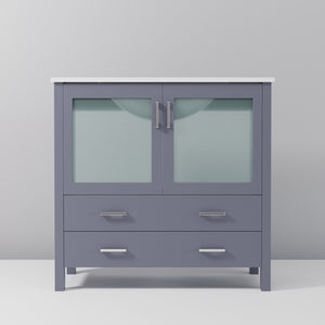 English Elm Dark Grey Bath Vanity 36" W X 18.25" D - Modern Design With White Ceramic Top & Soft-Close Drawers B2731P260437