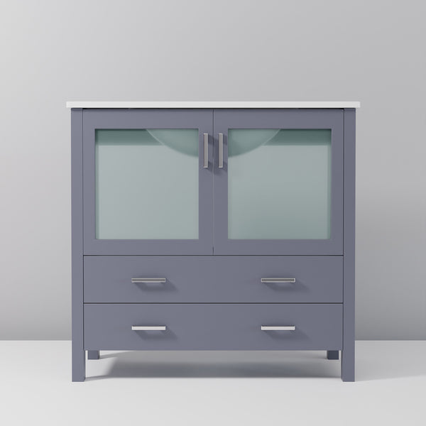 English Elm Dark Grey Bath Vanity 36" W X 18.25" D - Modern Design With White Ceramic Top & Soft-Close Drawers B2731P260437