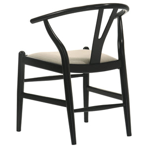 English Elm Camerota Black Wood Wishbone Dining Side Chair Set of 2 — Coastal Chic Asian Hardwood Frame, Beige Upholstery, Elegant Comfort B062P299903