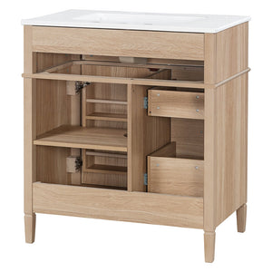 English Elm "30'' 30 Inch Freestanding Bathroom Vanity Solid Pine Cabinet Ceramic Sink Soft Close Storage N725P375498T