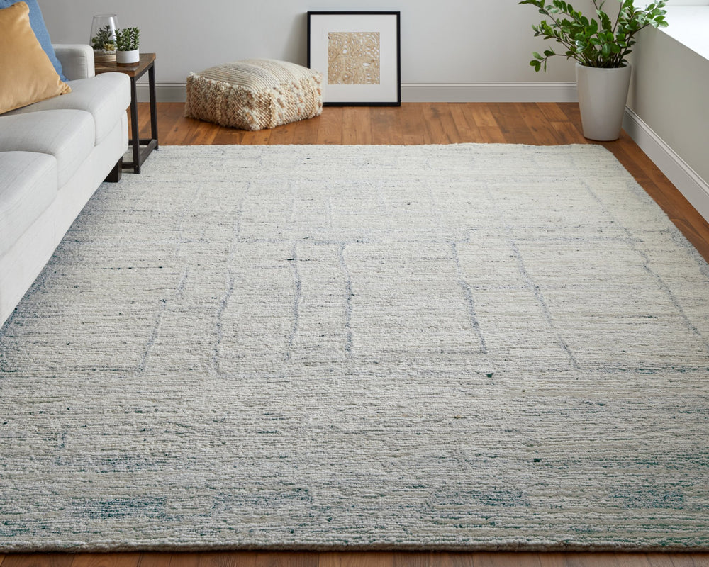 Feizy Rugs Navaro Hand-woven Wool & Viscose Rug – Elegant Geometric Design For Modern And Scandinavian Spaces Ivory,Gray,Blue Wool,Viscose Nav8913fivygryf99